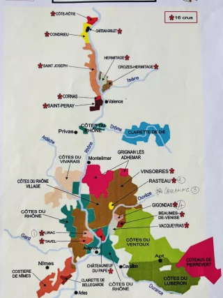 carte des vignobles de la Vallée du Rhône