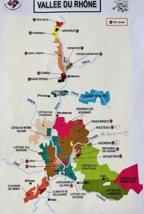 carte des vignobles de la Vallée du Rhône